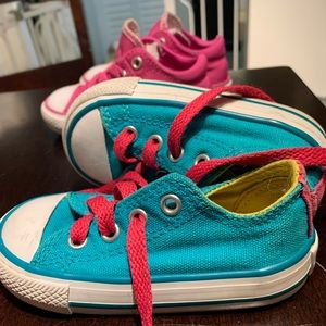 Teal and pink kids converse chucks
